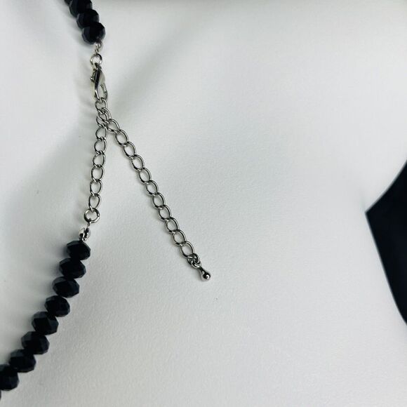 Glamorous Necklace Glass Black Faceted Graduated Beads Rhinestone Gold Tone 4403 - Picture 6 of 13